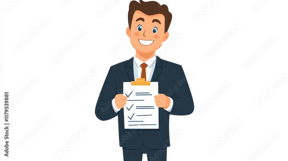 Confident businessman holding checklist and smiling Confident businessman holding checklist and smiling