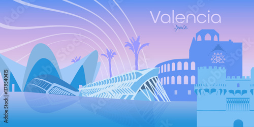 Valencia cityscape silhouette background
