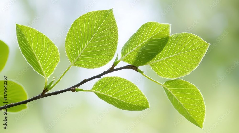 Fresh Green Leaves on a Tree Branch, Natural Background with Soft Bokeh, Symbol of Growth and Renewal Fresh Green Leaves on a Tree Branch, Natural Background with Soft Bokeh, Symbol of Growth and Renewal