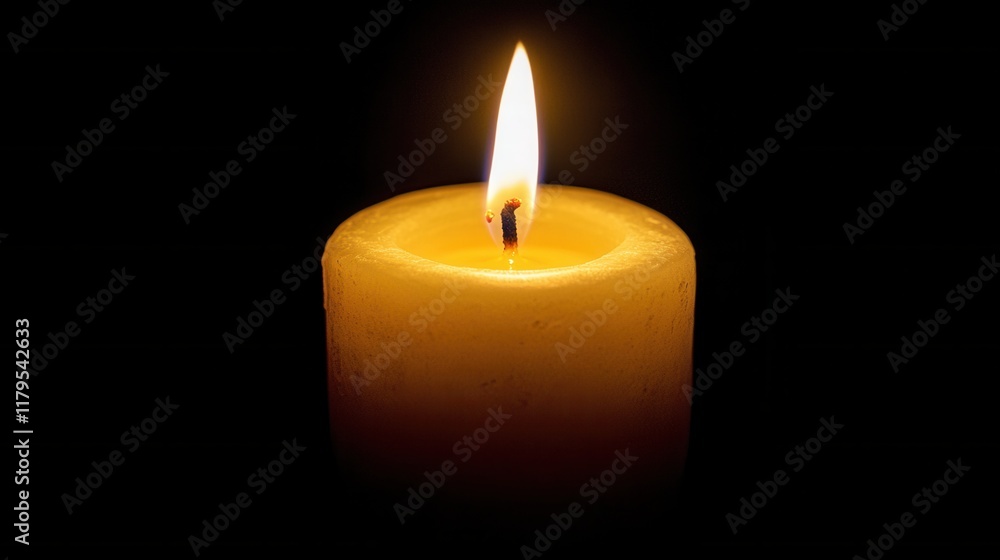 Single Lit Candle Flame Dark Background Yellow Wax Hope Remembrance Single Lit Candle Flame Dark Background Yellow Wax Hope Remembrance