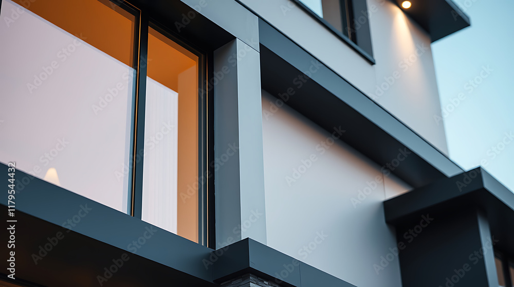 Fototapeta premium Modern Building Exterior with Large Window and Dark Trim