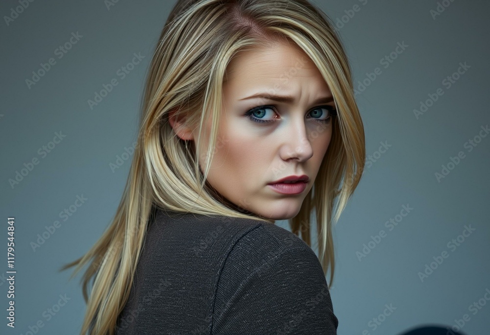 Fototapeta premium Portrait of a Nordic blonde woman with a troubled expression