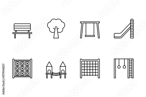 Playground and Park Line Icon Set. Minimalistic Design Elements
