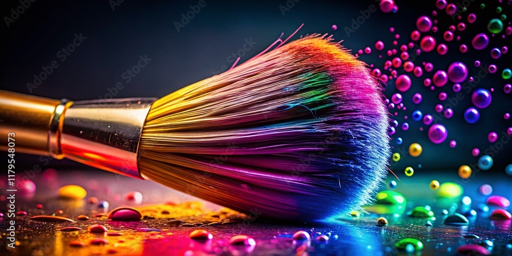 Fototapeta premium Fashion Photography: Paint Drip Brush Detail Shot - Artistic Makeup Accessory