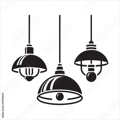 Pendant lamps silhouette vector. Modern pendant lights icons vector illustration