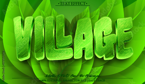 Village Vector Text Effect Editable Alphabet Green Peaceful Farming