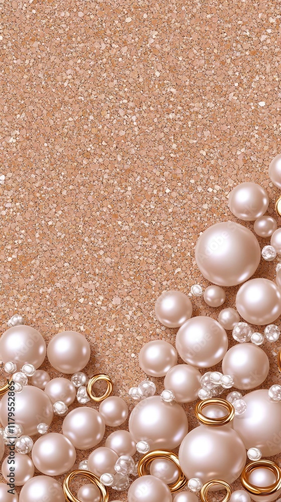 Scattered limestone and gold beads complement white pearls on a soft beige surface, showcasing exquisite detail and low contrast colors Scattered limestone and gold beads complement white pearls on a soft beige surface, showcasing exquisite detail and low contrast colors