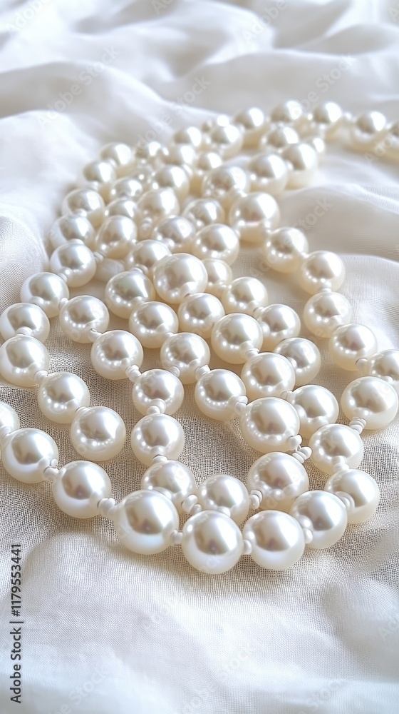 White pearls gracefully placed on a soft, neutral fabric create a stunning backdrop perfect for product displays and fashion design White pearls gracefully placed on a soft, neutral fabric create a stunning backdrop perfect for product displays and fashion design