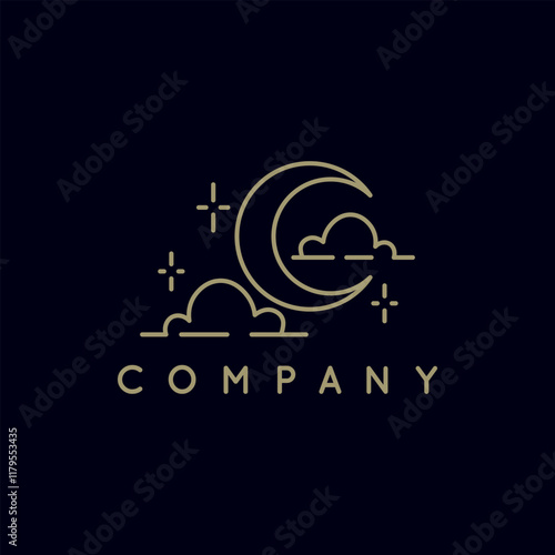 Minimalist night logo illustration design with moon and cloud.