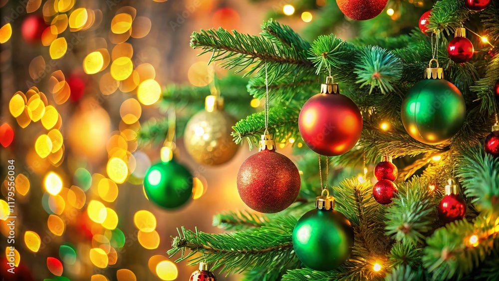 Festive Christmas Tree Portrait: Green and Red Holiday Cheer Festive Christmas Tree Portrait: Green and Red Holiday Cheer