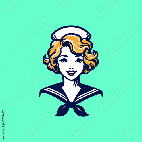 simple illustration of pinup girl marine navy sailor  cartoon
