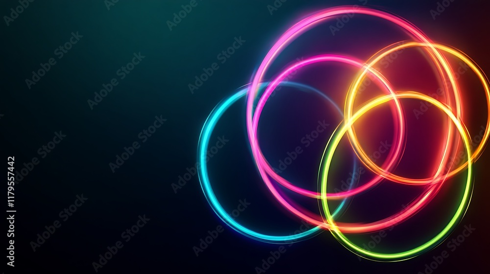 Abstract Colorful Neon Circles Glowing Dark Background Abstract Colorful Neon Circles Glowing Dark Background