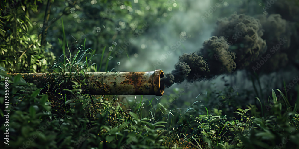Rusty Pipe with Smoke in Foliage Rusty Pipe with Smoke in Foliage