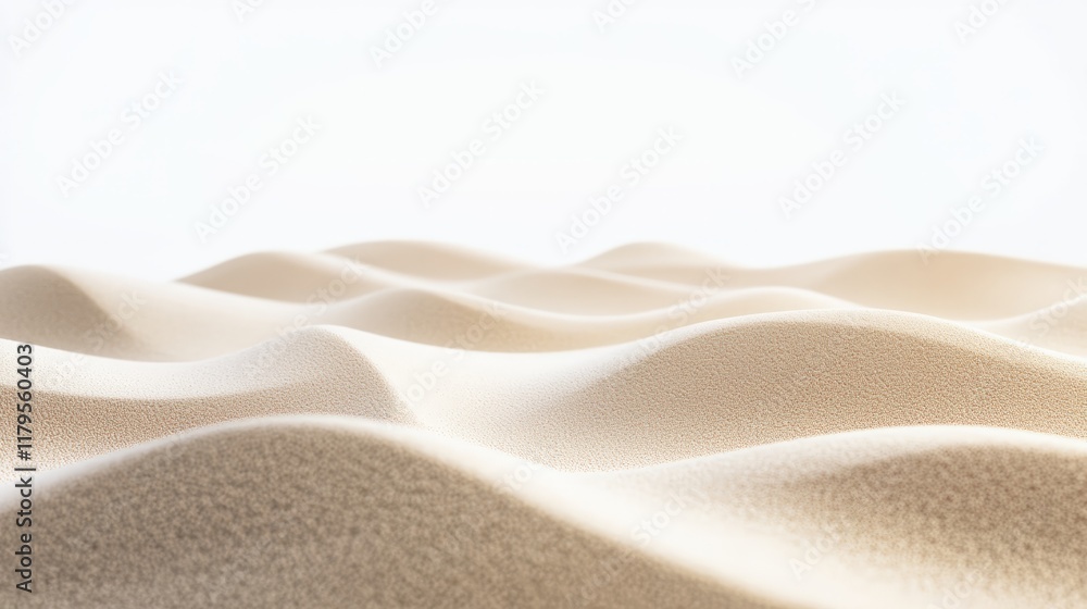 Smooth, undulating sand dunes create a tranquil desert landscape, presenting a clean white backdrop that evokes feelings of calmness and vastness in an arid environment