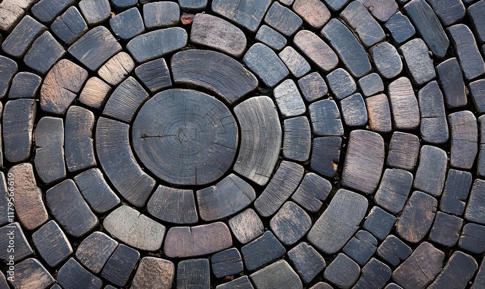 Circular wooden mosaic pavement texture. Circular wooden mosaic pavement texture.