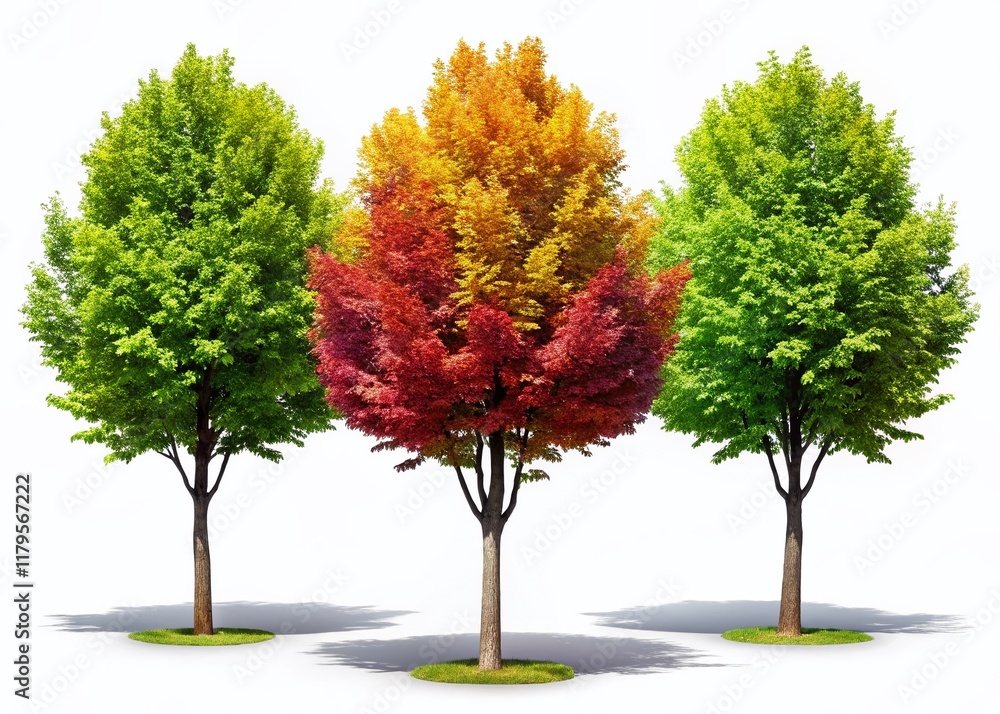 Naklejka premium Five Young Summer Trees, Isolated PNG, Perfect Cutout, Candid Photography