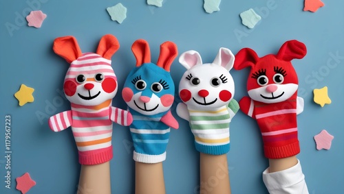 cute sock puppets on hands, playful and creative, national sock day fun, cute, sock puppets, hands, playful, creative, national sock day, fun, cute, adorable, whimsical, cheerful, happy, joyful. 