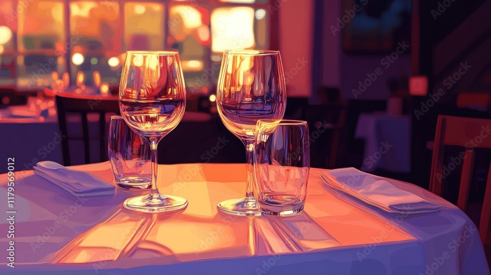 Empty Glasses Set In Restaurant. Generative AI Empty Glasses Set In Restaurant. Generative AI