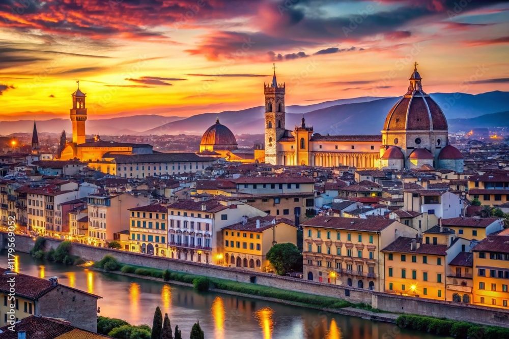 Naklejka premium Florence Cityscape: Architectural Details and Vibrant Streets at Dawn