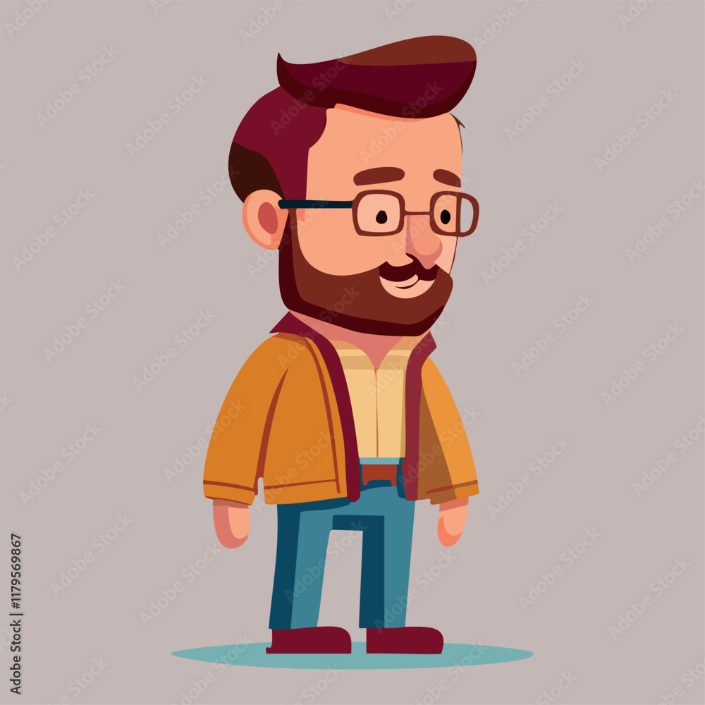 Cartoon Man with Glasses and Beard in Casual Outfit Cartoon Man with Glasses and Beard in Casual Outfit