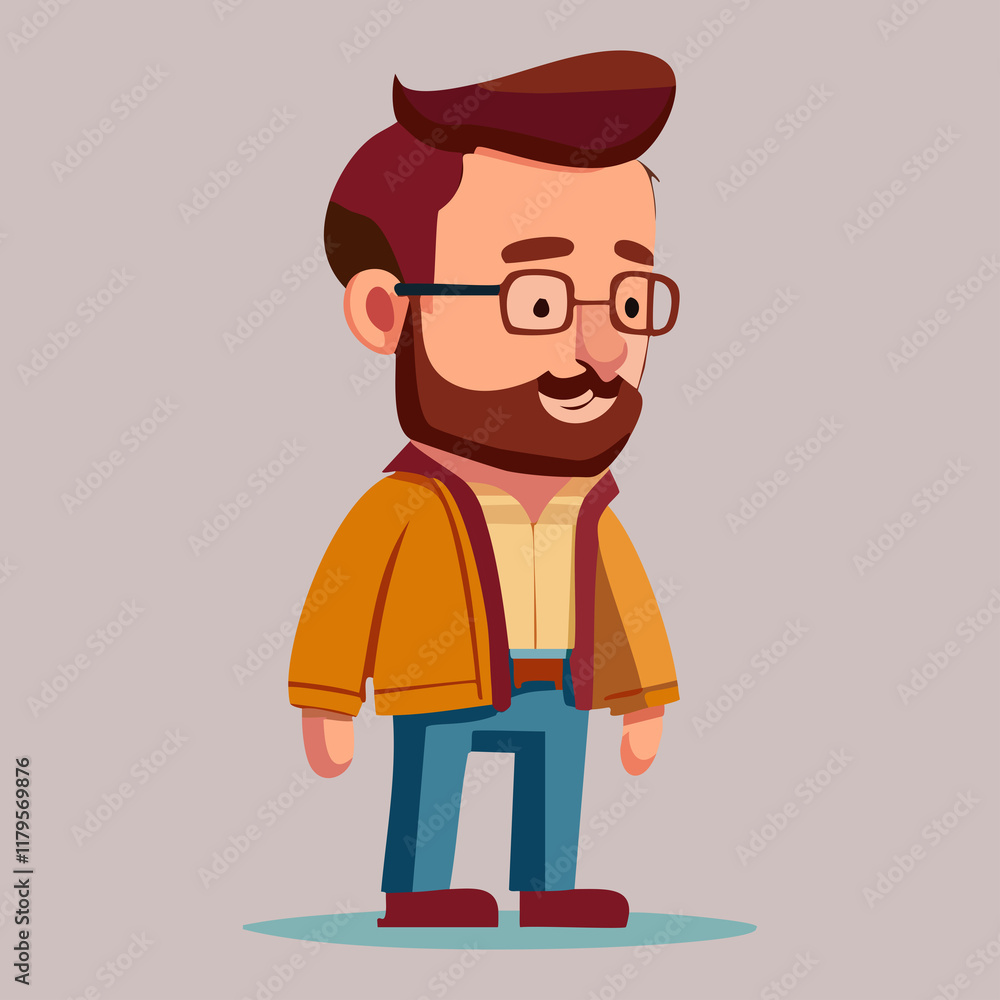 Cartoon Man with Glasses and Beard in Casual Outfit Cartoon Man with Glasses and Beard in Casual Outfit