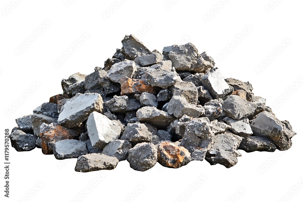 Pile of Gray Concrete Debris Isolated on White Pile of Gray Concrete Debris Isolated on White