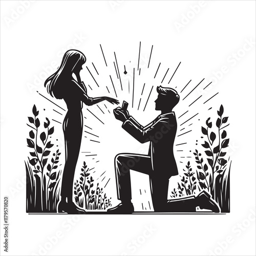 Propose silhouette vector. Silhouettes of a man proposing vector illustration