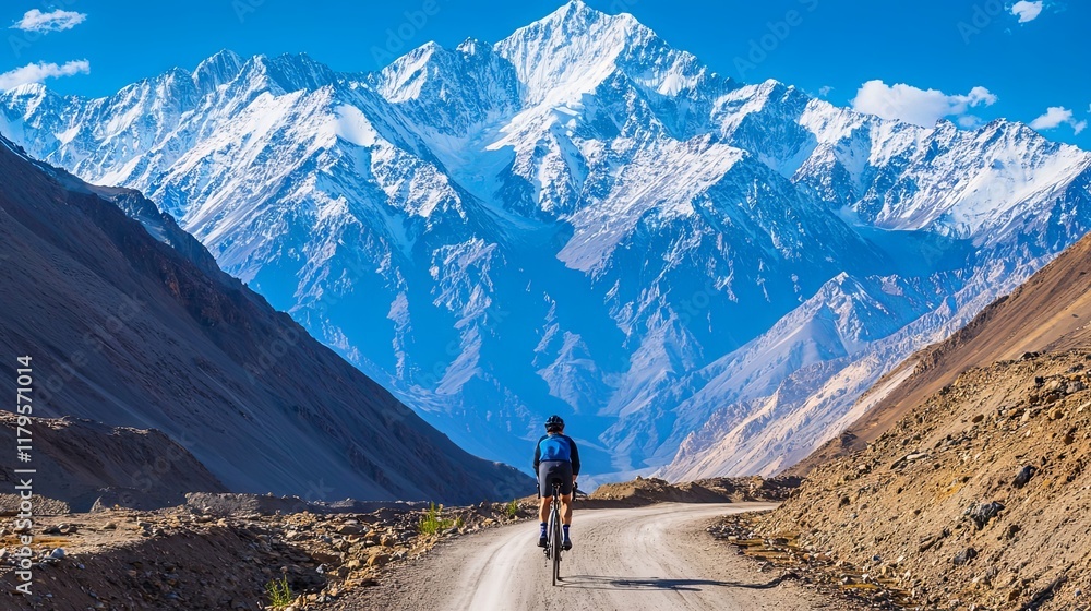 Obraz premium Majestic Mountain Cycling Adventure: A Breathtaking Landscape
