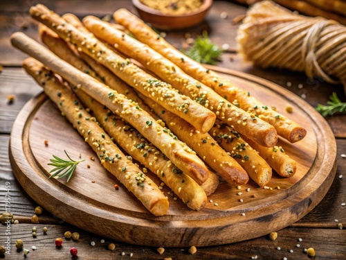 Crispy grissini, infused with sesame and cumin, a perfect savory appetizer. photo