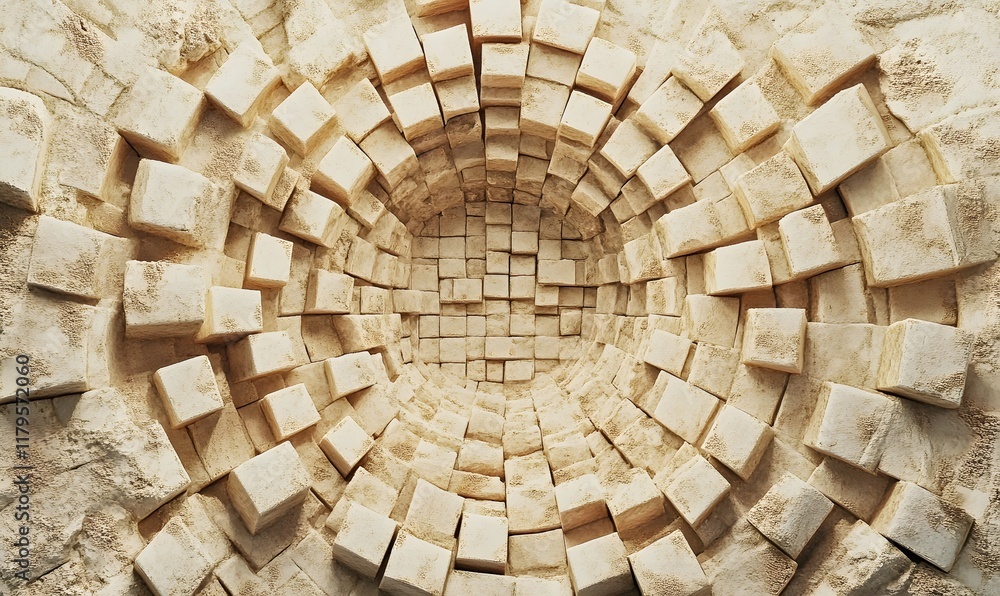 Fototapeta premium Abstract beige cubic tunnel.