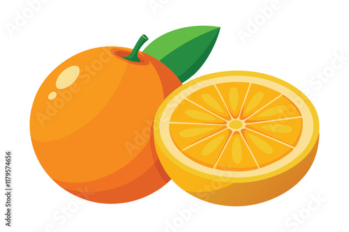 Fresh Orange with Leaves on a White Background