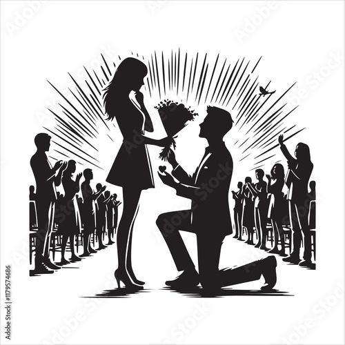 Propose silhouette vector. Silhouettes of a man proposing vector illustration