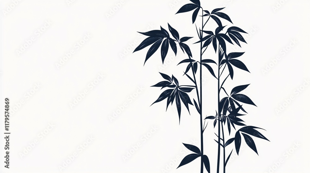 Naklejka premium Bamboo Silhouette: Serene Botanical Illustration | Minimalist Design for Wall Art Decor