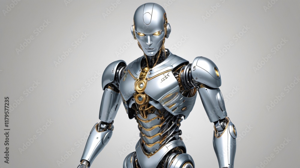 Futuristic Silver Robot AI Android Cyborg Artificial Intelligence Futuristic Silver Robot AI Android Cyborg Artificial Intelligence