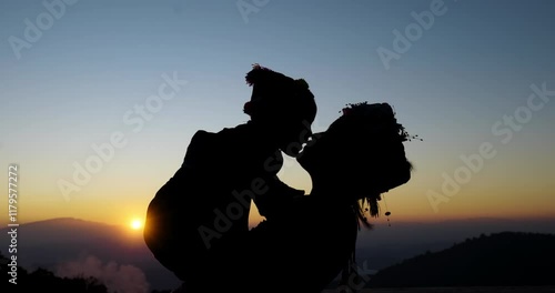 Hmong tribe, mother and child show love during sunset, silhouette video, 2 video clips