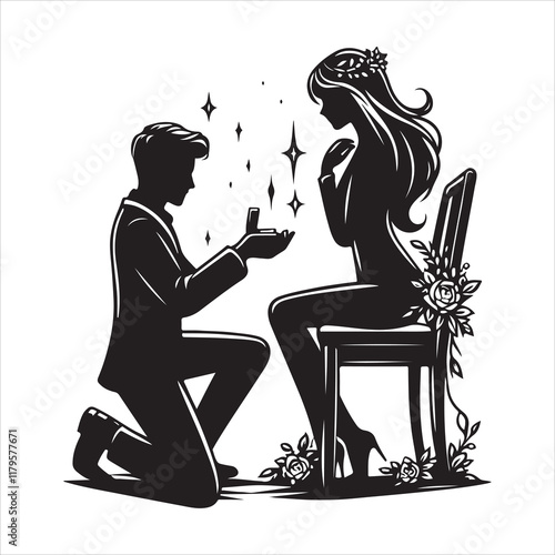 Propose silhouette vector. Silhouettes of a man proposing vector illustration