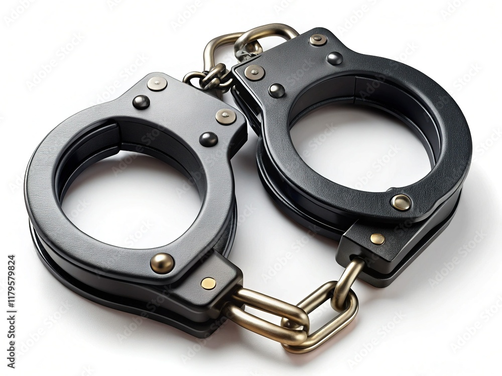 High-Resolution Image: Black Leather Handcuffs Isolated on White Background