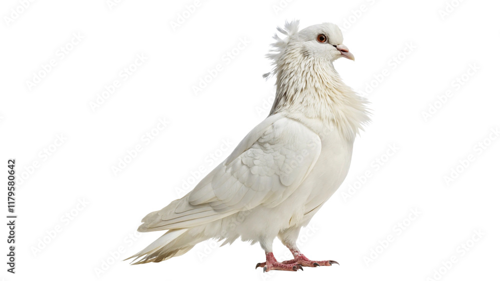 White jacobin pigeon standing isolated on transparent background White jacobin pigeon standing isolated on transparent background