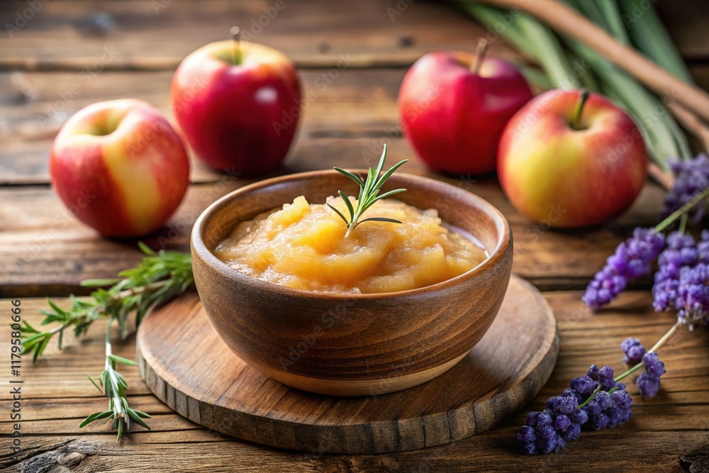 Homemade Applesauce with Lavender: Minimalist Food Photography Homemade Applesauce with Lavender: Minimalist Food Photography