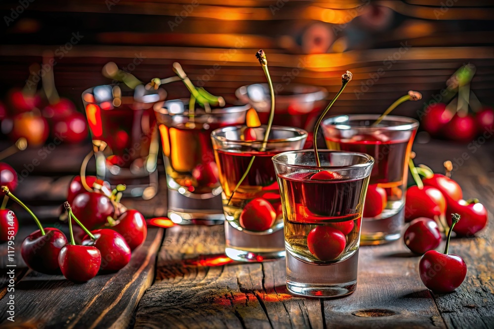 Ginga liquor and lustrous cherries compose a sophisticated, darkly lit still life. Ginga liquor and lustrous cherries compose a sophisticated, darkly lit still life.