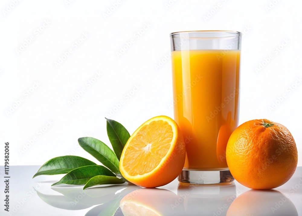 Fresh Orange Juice in Glass, Close-up, Isolated on White Background - Stock Photo Fresh Orange Juice in Glass, Close-up, Isolated on White Background - Stock Photo