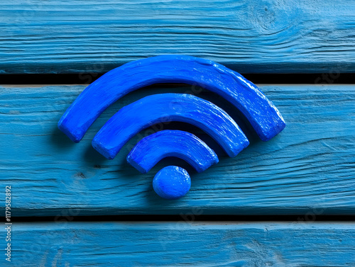 WiFi Symbol on Wood: Blending Modern Connectivity with Natural Elements photo