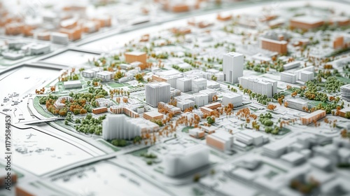 Innovative layout displays aerial perspectives and site analysis maps highlighting architectural elements and urban development insights