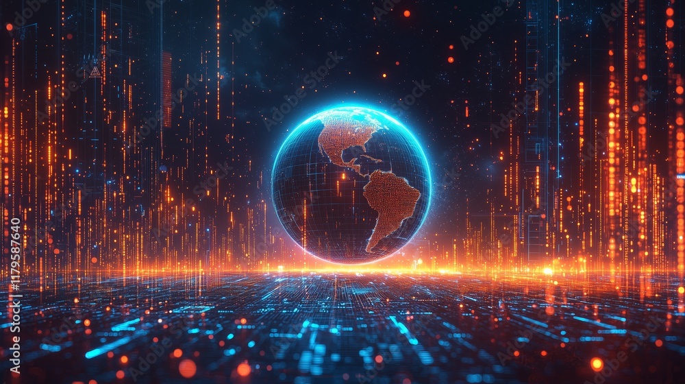 Futuristic Digital Globe with Data Connections and Bright Visuals Futuristic Digital Globe with Data Connections and Bright Visuals