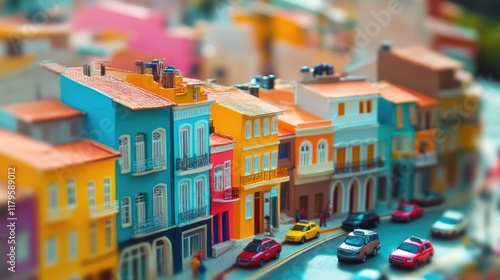 Fototapeta Naklejka Na Ścianę i Meble -  Simulate a small city with cars and buildings.