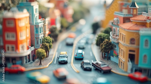 Fototapeta Naklejka Na Ścianę i Meble -  Simulate a small city with cars and buildings.