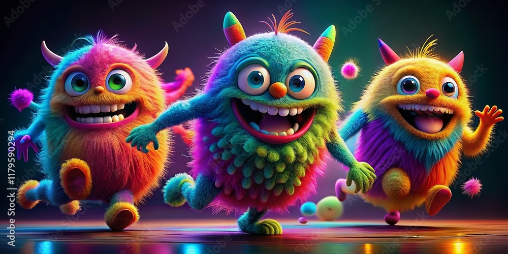 Naklejka premium Funny Cartoon Monsters Long Exposure Photography - Isolated Background