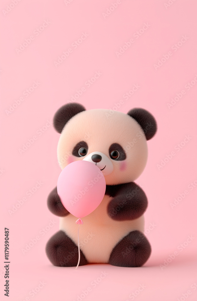 Cute panda holding pink balloon against soft pink background, exuding joyful and playful vibe. This adorable character is perfect for children themes and celebrations Cute panda holding pink balloon against soft pink background, exuding joyful and playful vibe. This adorable character is perfect for children themes and celebrations