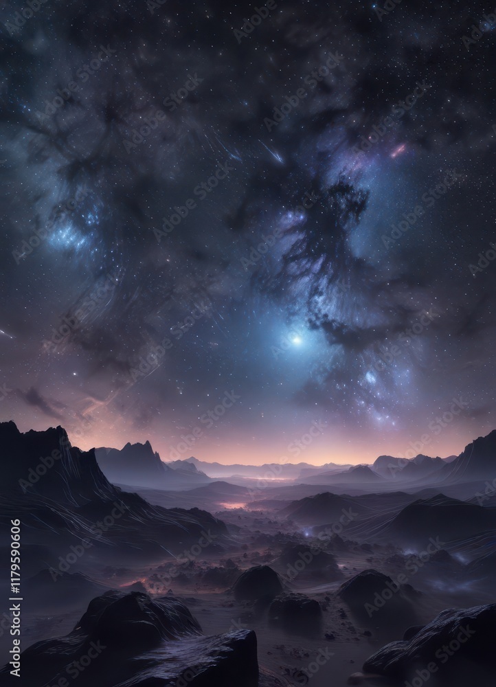 Dark indigo sky ablaze with countless stars, distant nebula , glitter, astral, heavens Dark indigo sky ablaze with countless stars, distant nebula , glitter, astral, heavens