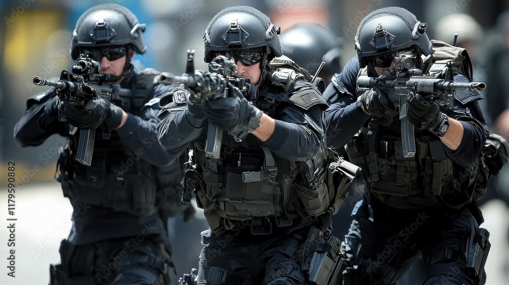 SWAT Team Tactical Operation: Armed Police Officers in Action SWAT Team Tactical Operation: Armed Police Officers in Action